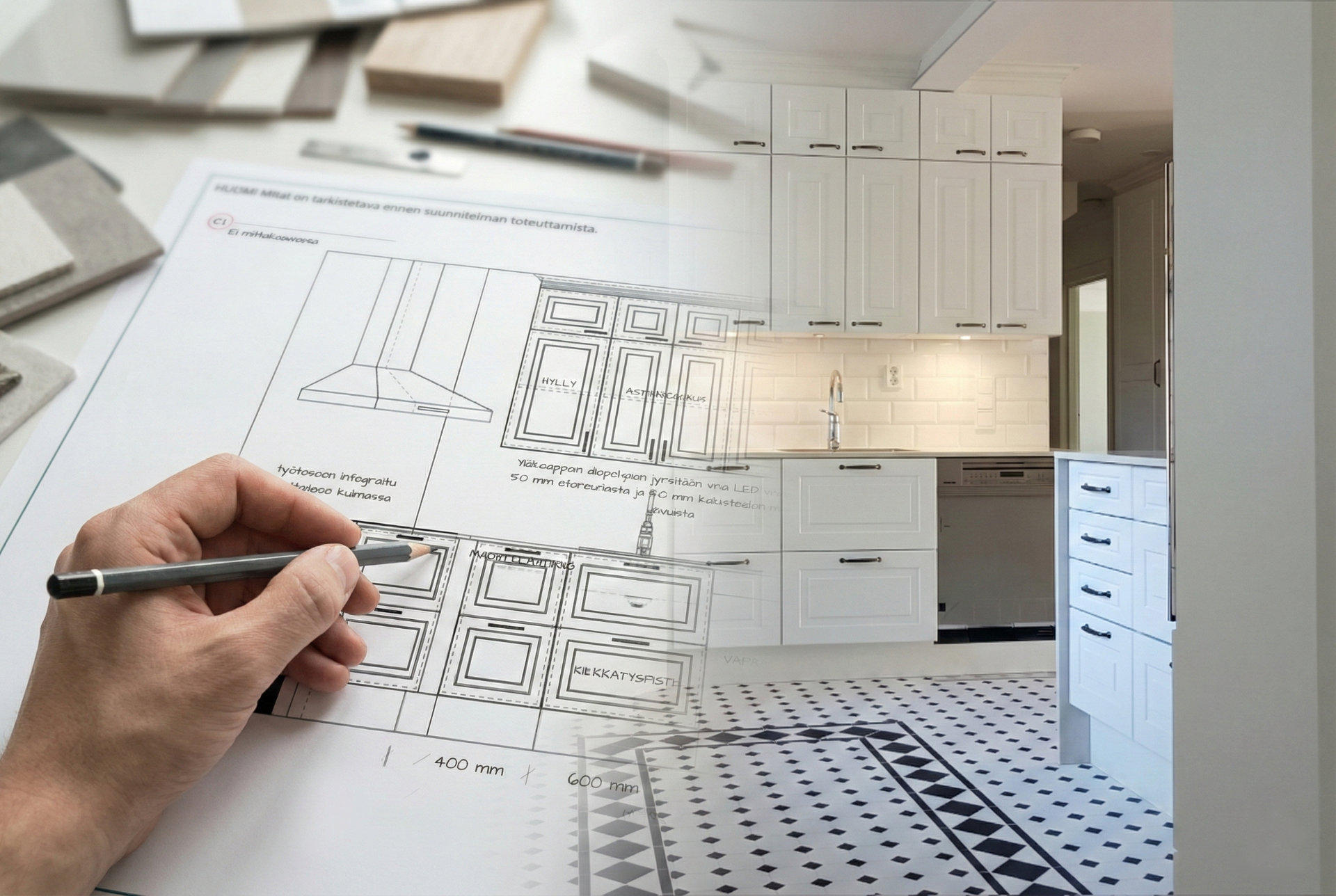 Tämä keittiö toteutettiin arjen tarpeista käsin